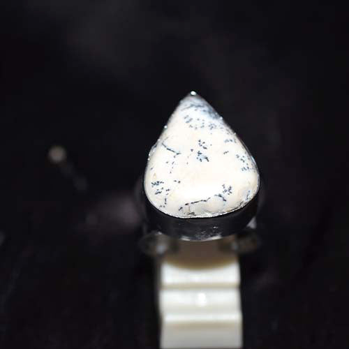 925 Sterling Silver Dendritic Opal Teardrop Ring