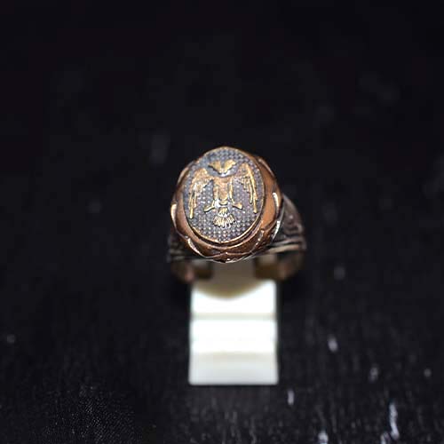925 Sterling Silver Two-Tone Seljuk Eagle Motif Signet Ring