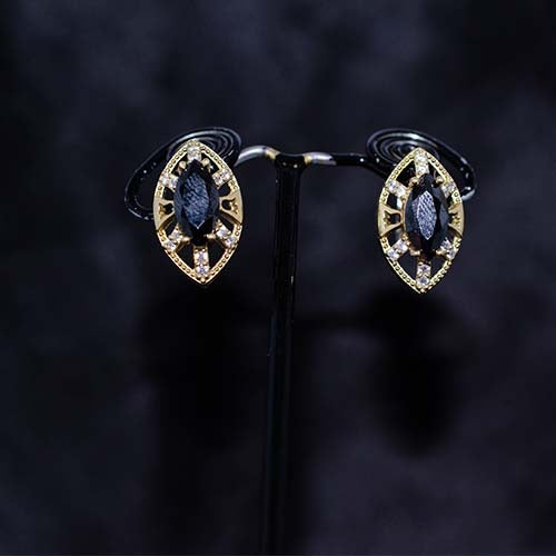 6 Carat Gold Plated Black Marquise Stud Earrings