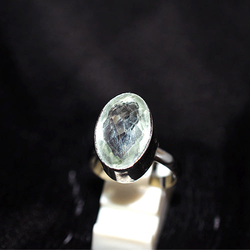 925 Sterling Silver Faceted Oval Prasiolite Ring
