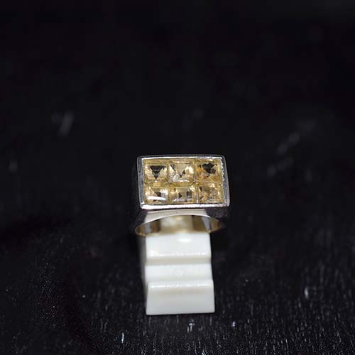 925 Sterling Silver Yellow Citrine Rectangle Mosaic Ring