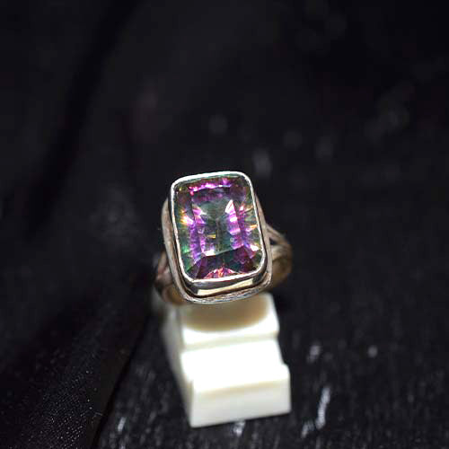 925 Sterling Silver Rectangular Mystic Topaz Solitaire Ring