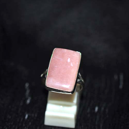 925 Sterling Silver Pink Opal Wide Rectangle Statement Ring