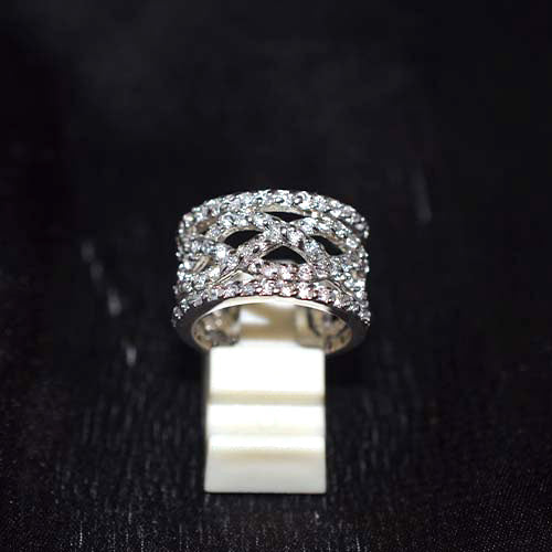 925 Sterling Silver Cubic Zirconia Lattice Pattern Band Ring