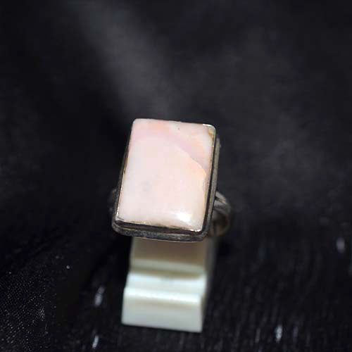925 Sterling Silver Pink Opal Rectangle Bezel Ring