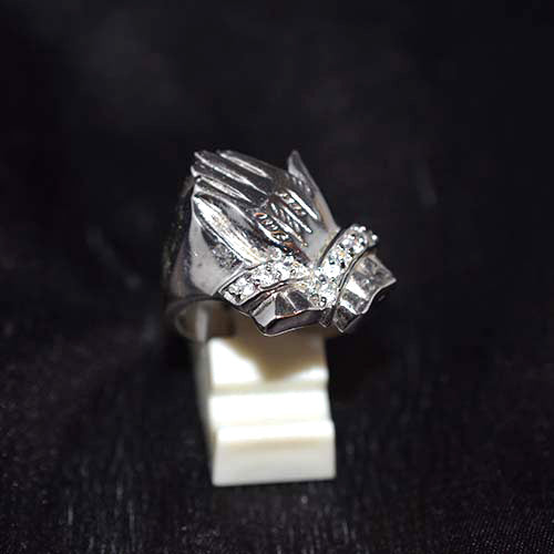 925 Sterling Silver Cubic Zirconia Praying Hands Motif Ring