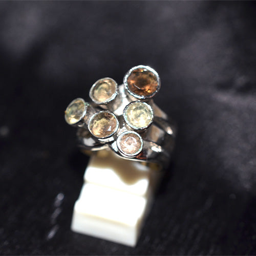 925 Sterling Silver Citrine Tiered Cluster Ring