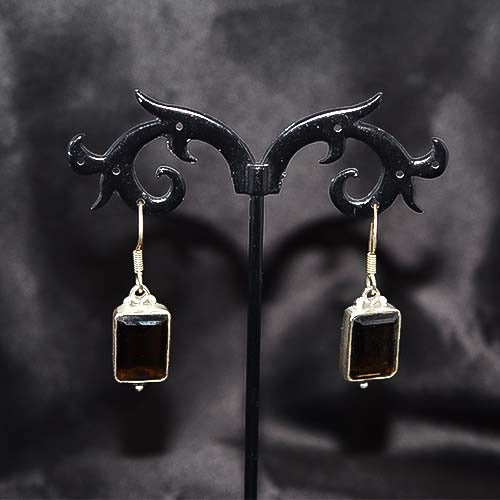 925 Sterling Silver Smoky Quartz Rectangle Drop Earrings