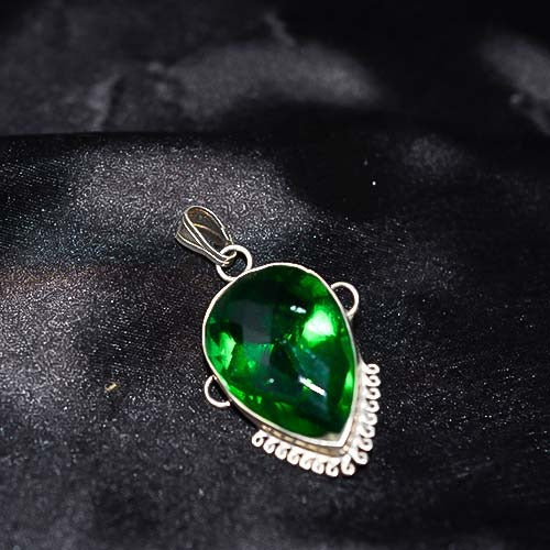 925 Sterling Silver Green Chrome Diopside Teardrop Pendant