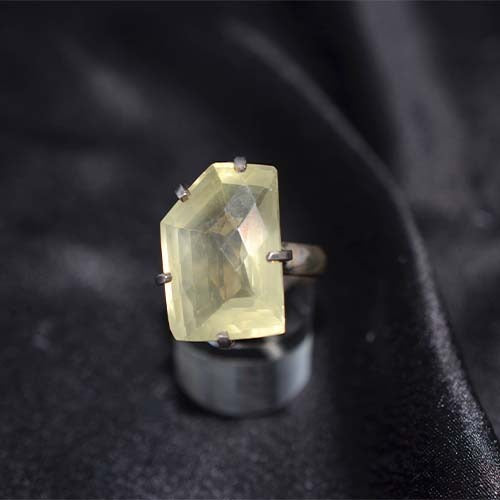 925 Sterling Silver Lemon Quartz Emerald Cut Prong Ring