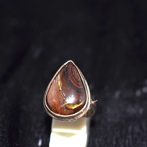 925 Sterling Silver Classic Tiger Iron Teardrop Ring