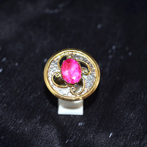 6 Carat Gold Plated Turkish Pink Stone Medallion Ring