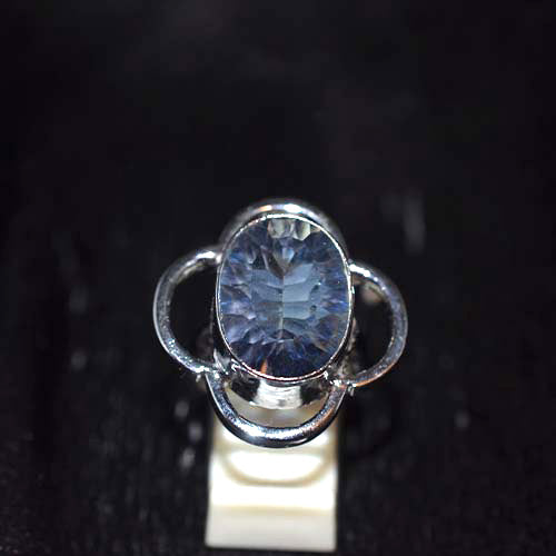 925 Sterling Silver Blue Topaz Flower Motif Ring