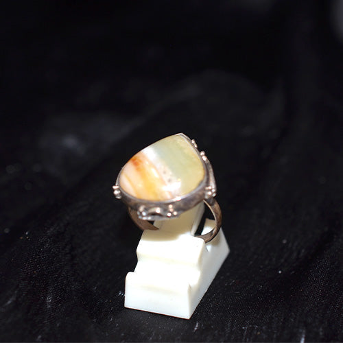 925 Sterling Silver Triangle Agate Vintage Ring