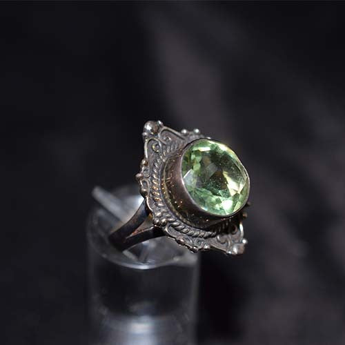 925 Sterling Silver Green Quartz Ornate Vintage Ring