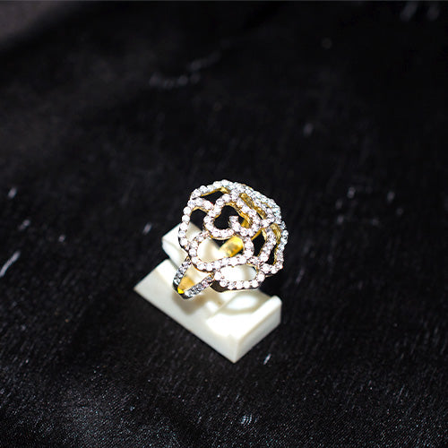 6 Carat Gold Plated Pavé Openwork Rose Ring