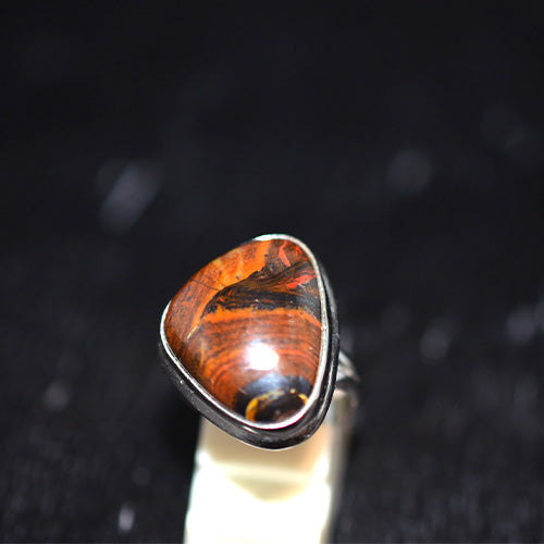 925 Sterling Silver Tiger Iron Shield Cut Ring