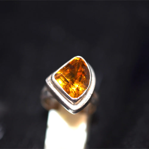 925 Sterling Silver Shield Cut Citrine Bezel Ring