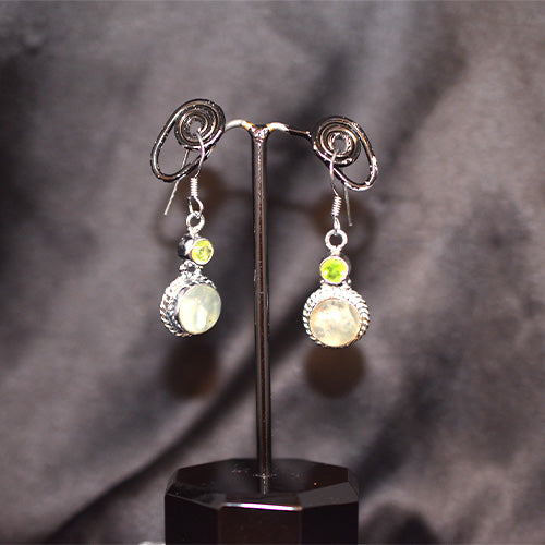 925 Sterling Silver Prehnite and Peridot Two-Stone Drop Earrings