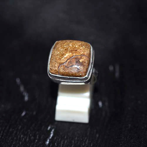 925 Sterling Silver Brown Jasper Square Ring