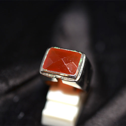 925 Sterling Silver Rectangular Carnelian Wide Band Signet Ring