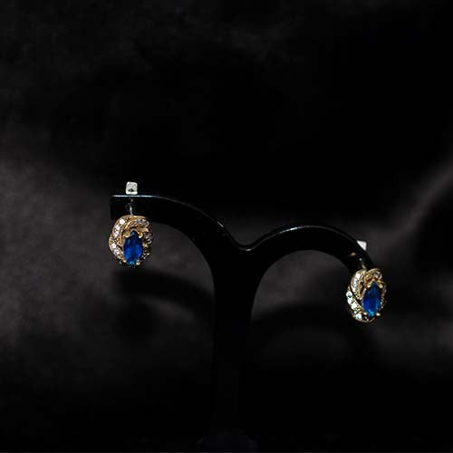 6 Carat Gold Plated Blue Sapphire Oval Stud Earrings