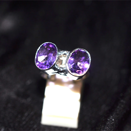 925 Sterling Silver Double Amethyst Open Ring