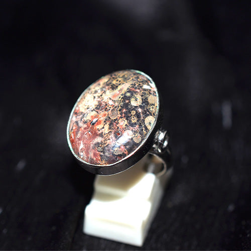 925 Sterling Silver Oval Leopard Skin Jasper Ring