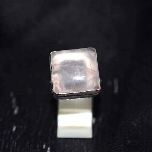 925 Sterling Silver Faceted Rose Quartz Square Ring