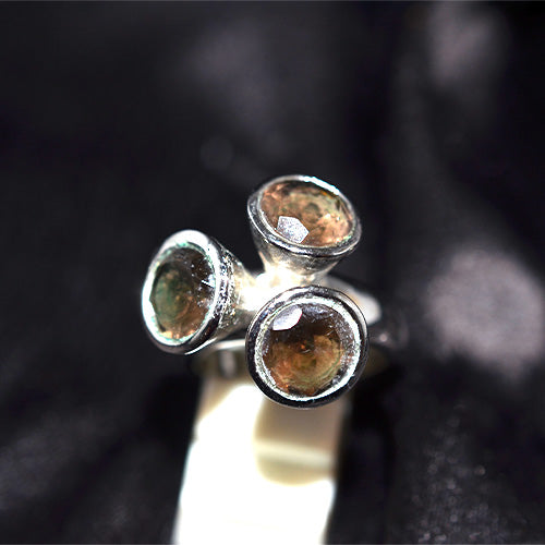925 Sterling Silver Smoky Quartz Three Stone Tripod Ring