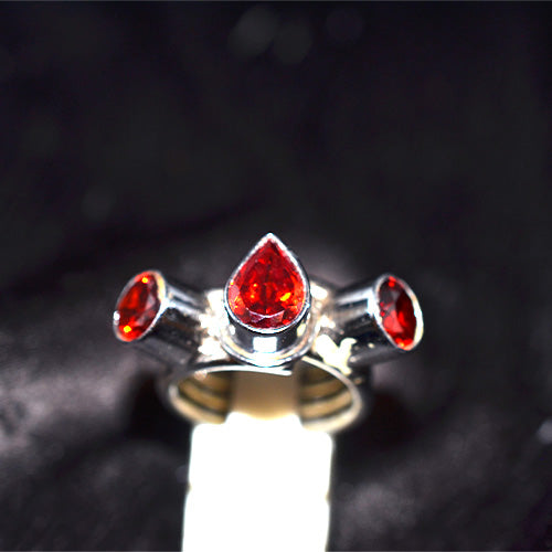 925 Sterling Silver Turkish Red CZ Duo Motif Ring