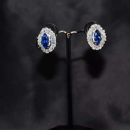 925 Sterling Silver Blue and White Marquise Halo Stud Earrings