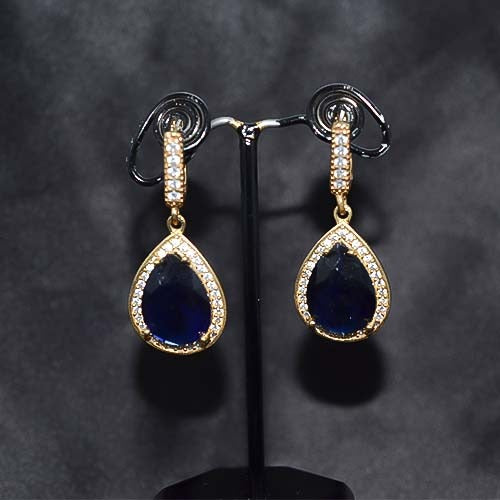 6 Carat Gold Plated Blue Teardrop Dangle Earrings