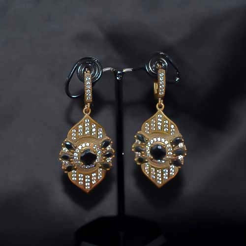 6 Carat Gold Plated Art Deco Geometric Drop Earrings