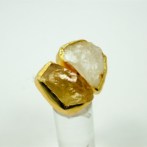 6 Carat Gold Plated Raw Quartz and Citrine Open Setting Ring