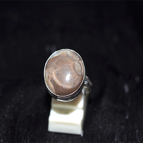 925 Sterling Silver Banded Jasper Oval Ring