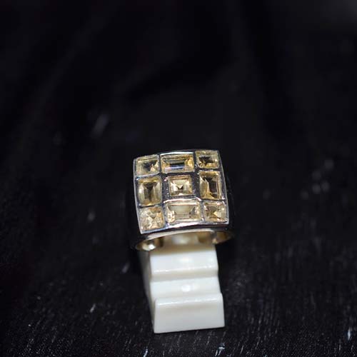 925 Sterling Silver Yellow Citrine Six Rectangle Motif Ring