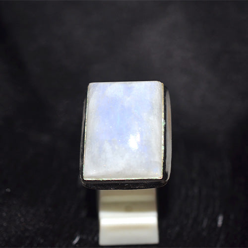 925 Sterling Silver Rectangular Rainbow Moonstone Ring