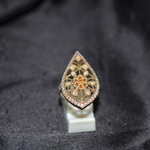 6 Carat Gold Plated Citrine Floral Teardrop Ring