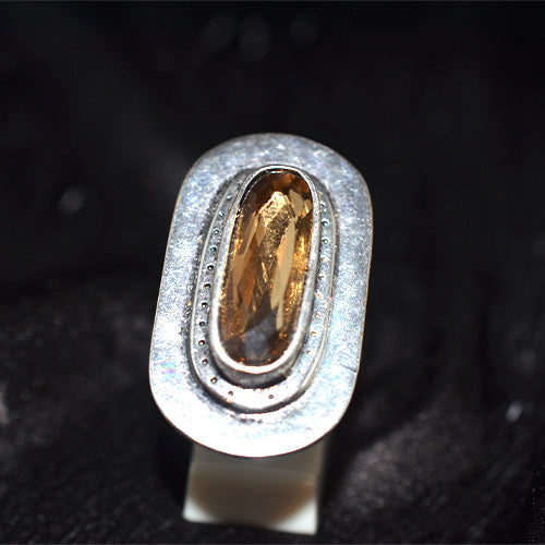 925 Sterling Silver Turkish Citrine Elongated Oval Ring (Style 2)