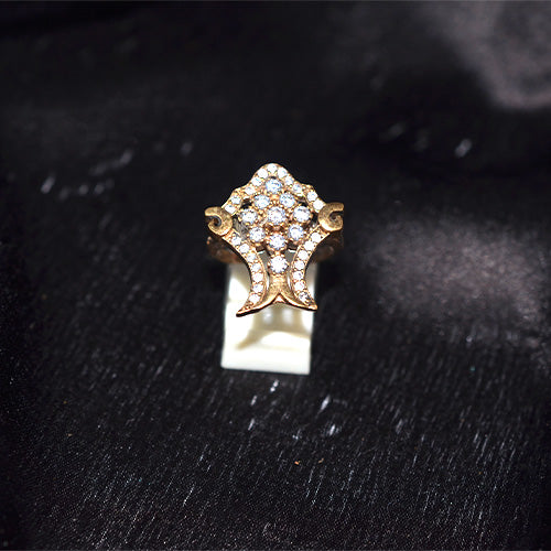6 Carat Gold Plated Turkish Cubic Zirconia Hamsa Motif Ring