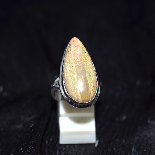 925 Sterling Silver Banded Picture Jasper Marquise Ring