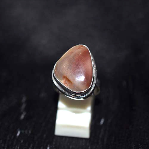 925 Sterling Silver Peach Agate Triangle Ring