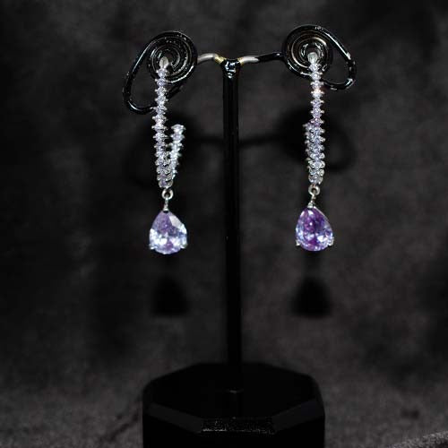 925 Sterling Silver Purple Teardrop Dangle Earrings