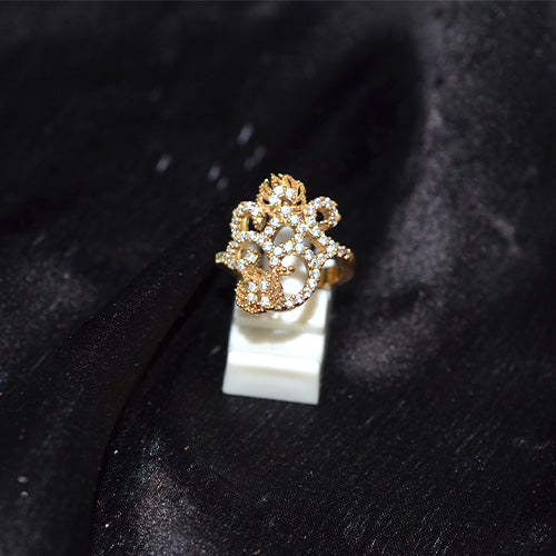 6 Carat Gold Plated Turkish Cubic Zirconia Floral Motif Ring