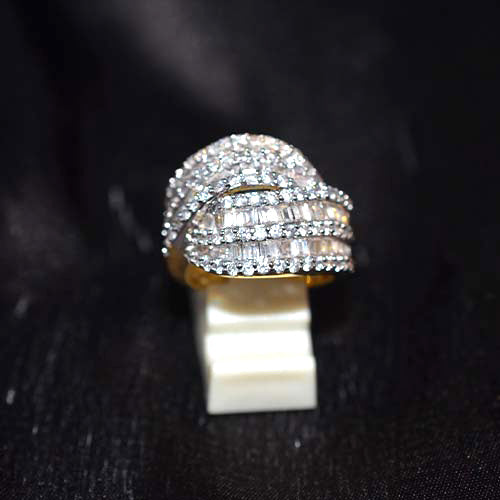 6 Carat Gold Plated Baguette and Pavé Weave Ring