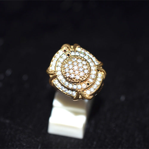 6 Carat Gold Plated Turkish White CZ Floral Motif Ring