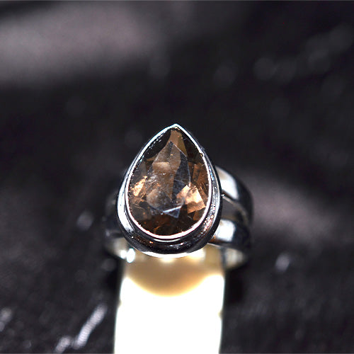 925 Sterling Silver Pear-Shaped Smoky Quartz Ring with Split Shank