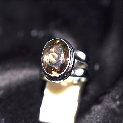 925 Sterling Silver Oval Faceted Smoky Quartz Turkish Ring