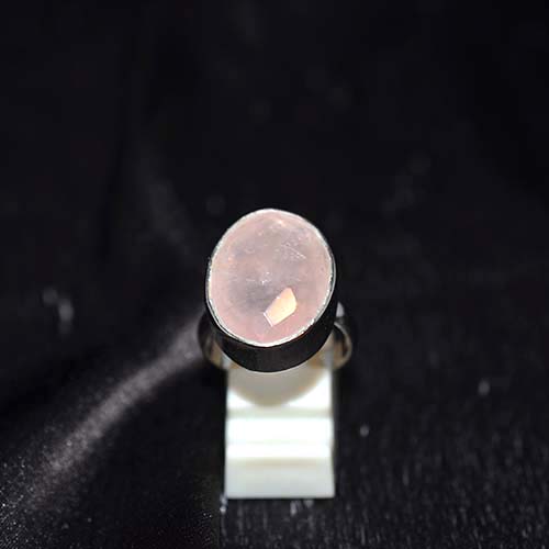 925 Sterling Silver Faceted Rose Quartz Oval Ring